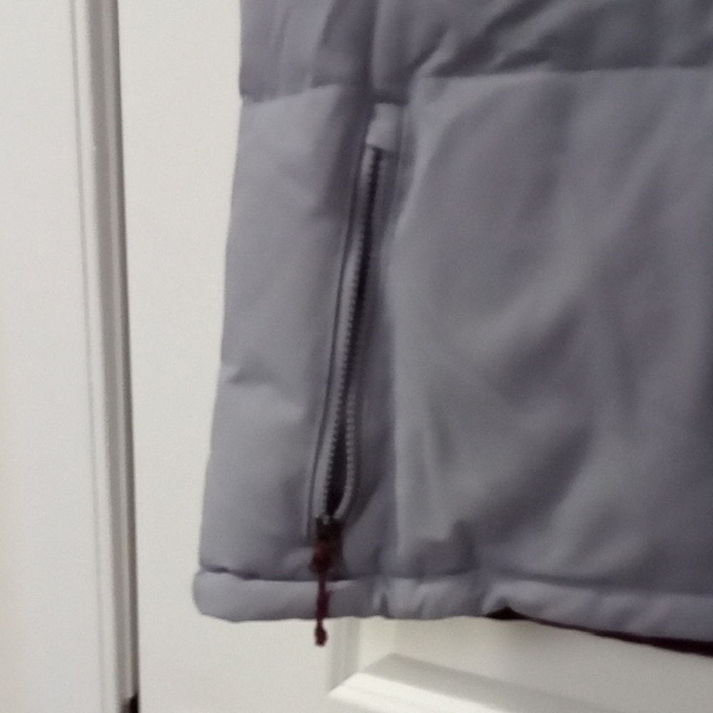 Columbia Gray Puffer Vest with Burgundy Hood - Picture 6 of 6